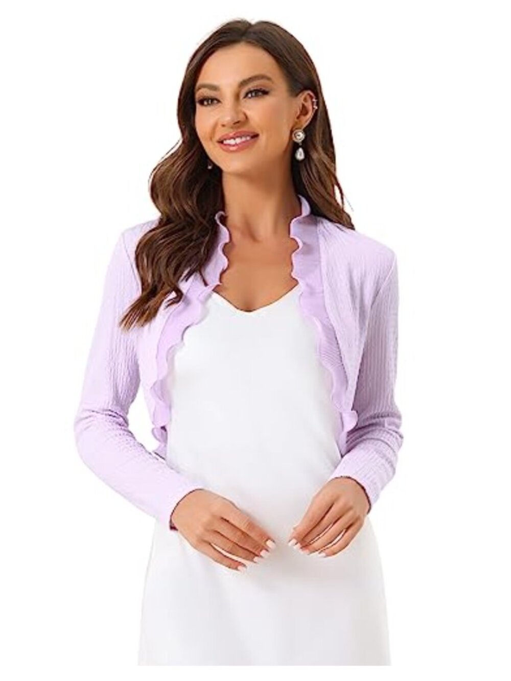 Elegant Textured Long Sleeve Cropped Shrug Open Front Ladies Bolero